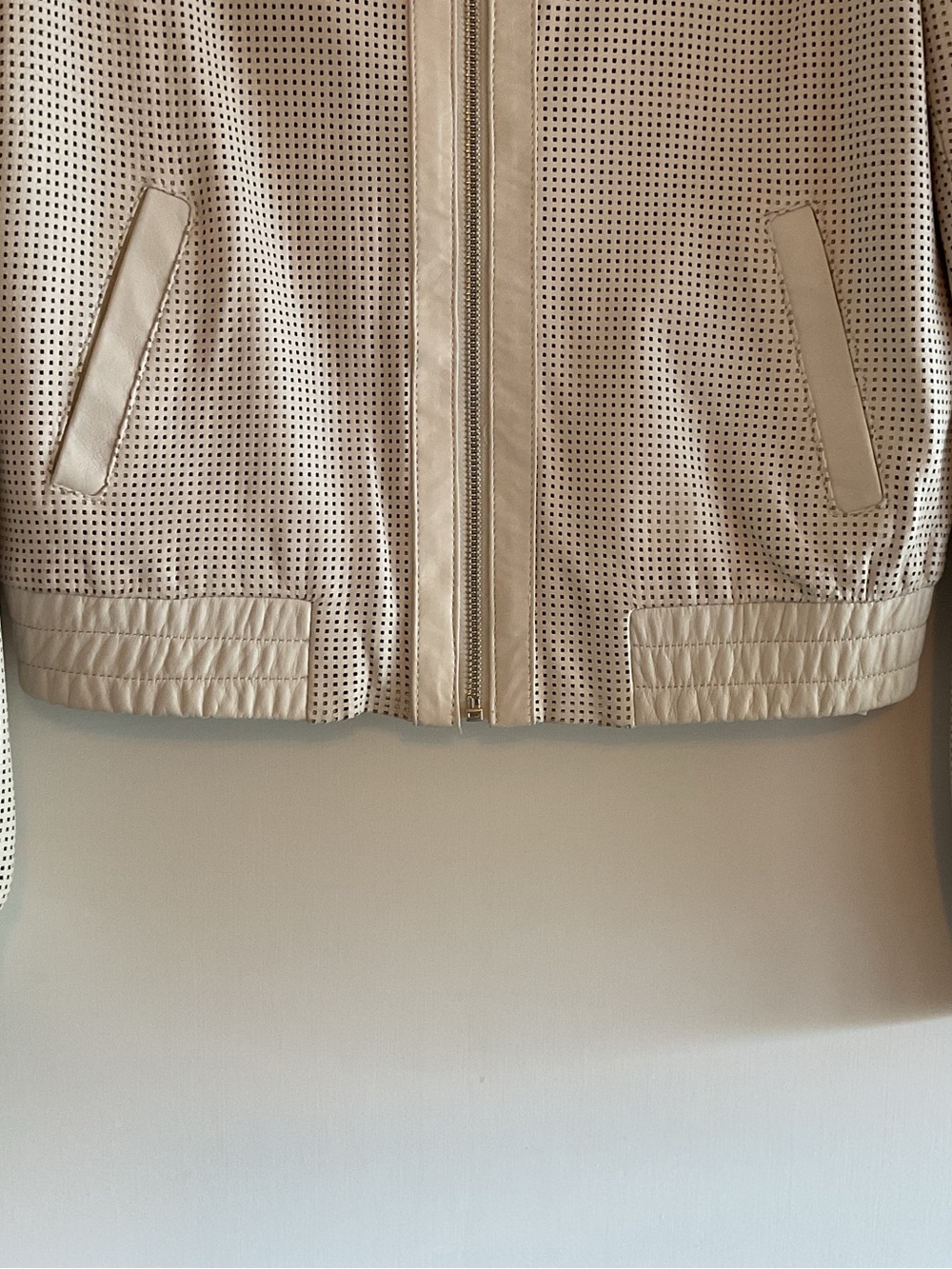 Bagatelle City Perforated Leather Bomber Jacket Off White - Picture 4 of 9
